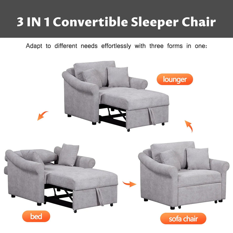 Convertible Sleeper Chair With Adjustable Backrest, 3 In 1 Lounger Chair Turns Into Bed, Single Bed For Living Room by Unique Piece Furniture