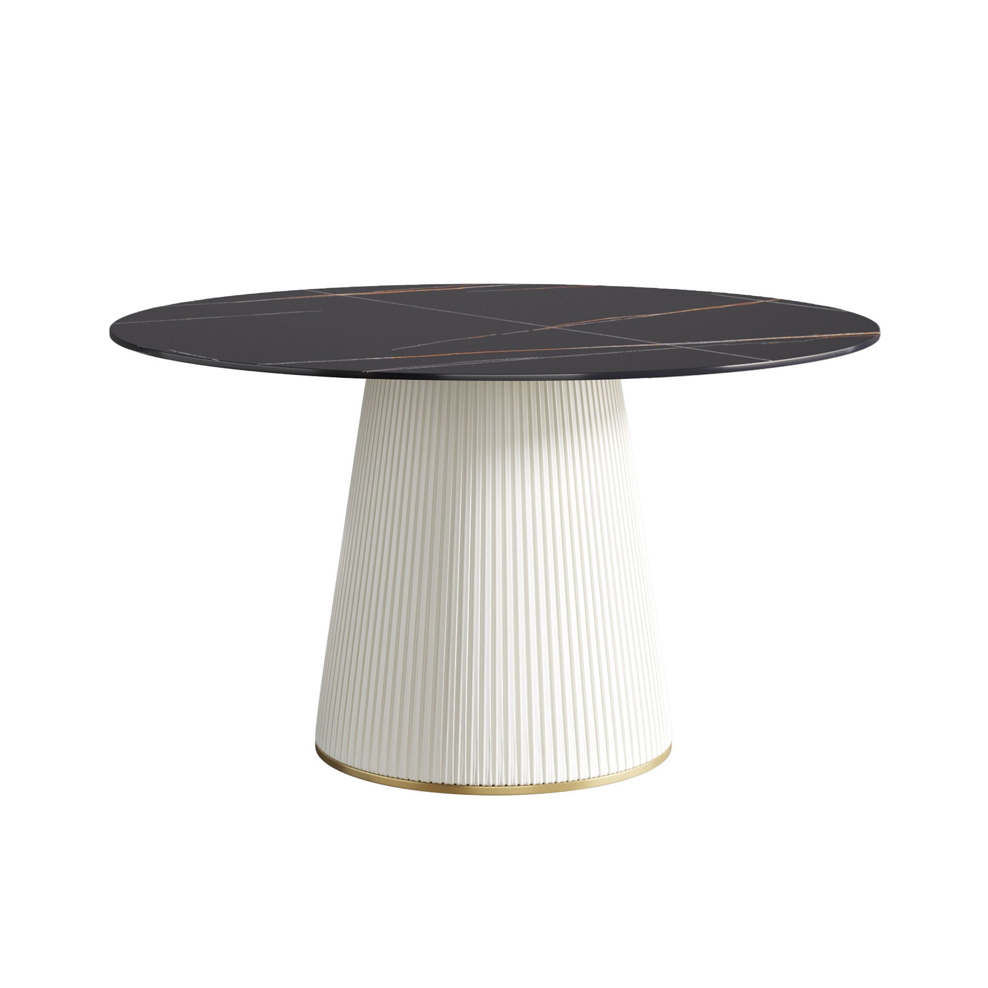 Modern Artificial Stone Round Plywood Base Dining Table, Can Accommodate 6 People, (Not Including Chairs) - Black / Beige by HouseOfZazla