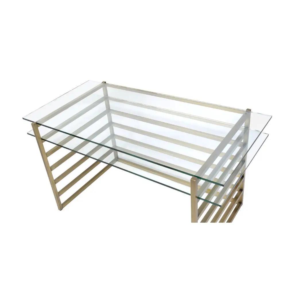 Shona - Writing Desk - Clear Glass Top & Antique Gold by Unique Piece Furniture