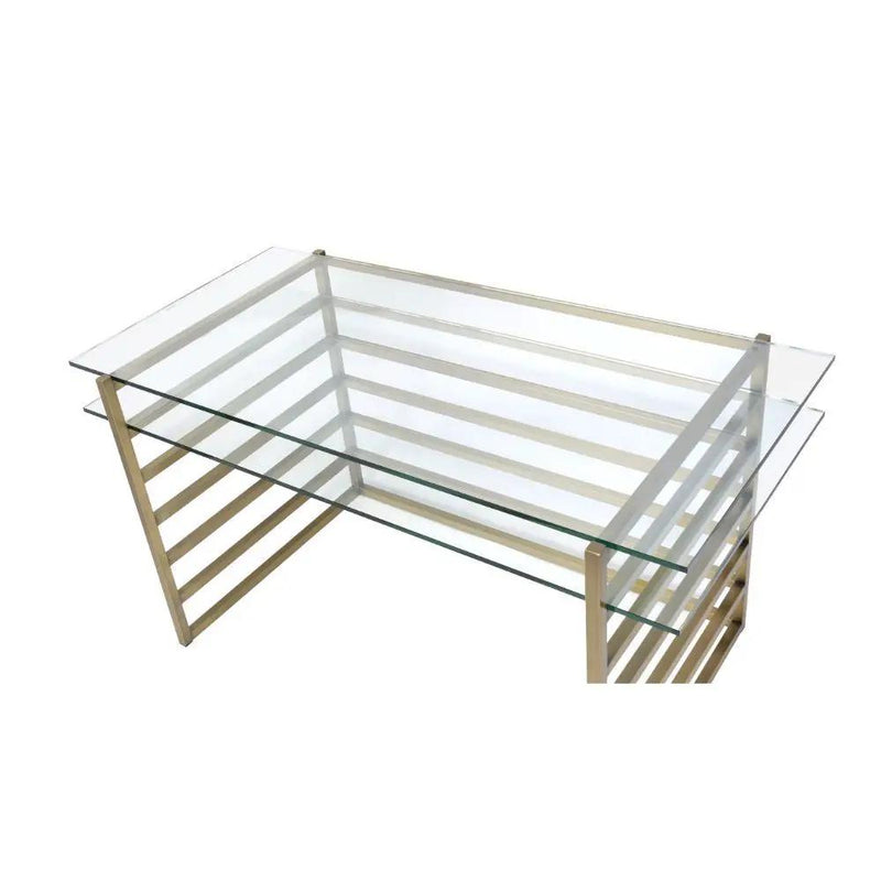 Shona - Writing Desk - Clear Glass Top & Antique Gold by Unique Piece Furniture