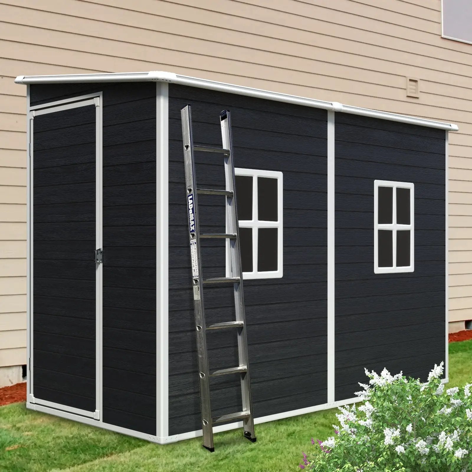 Outdoor Storage Shed With Floor Resin Shed With Two-Window, Waterproof, Lockable Doors For Patio, Yard, Lawn by HouseOfZazla