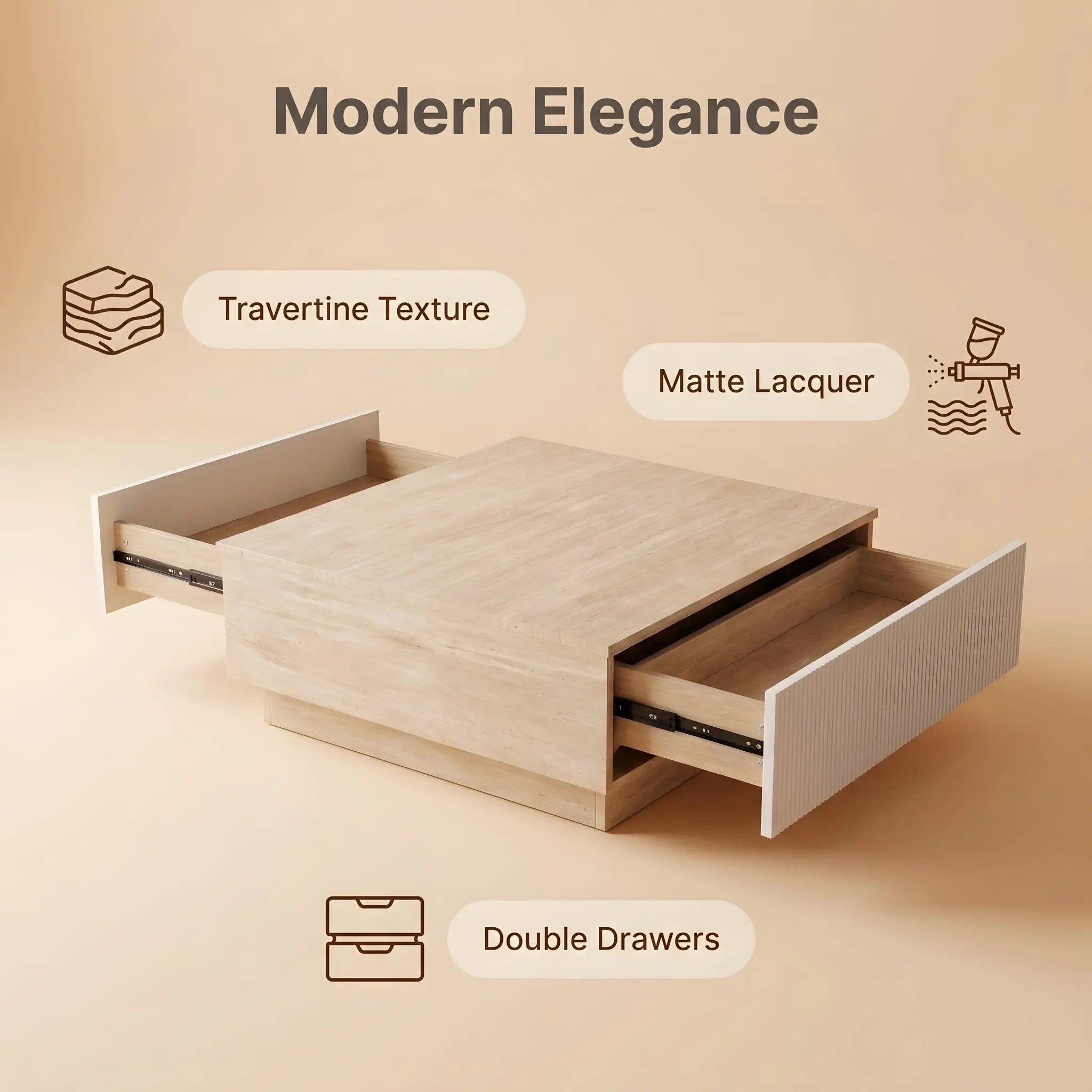 Modern Faux Travertine Coffee Table with 2 Drawers by HouseOfZazla