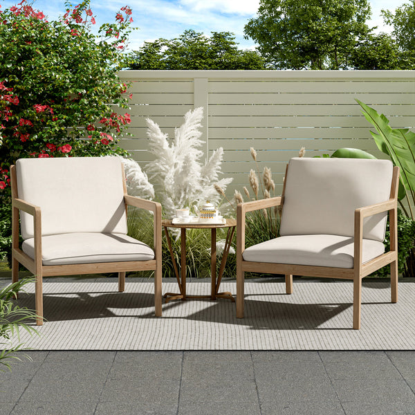 Outdoor Acacia Wood Armchair, Set of 2, Patio Club Chair with Cushions, Light Teak