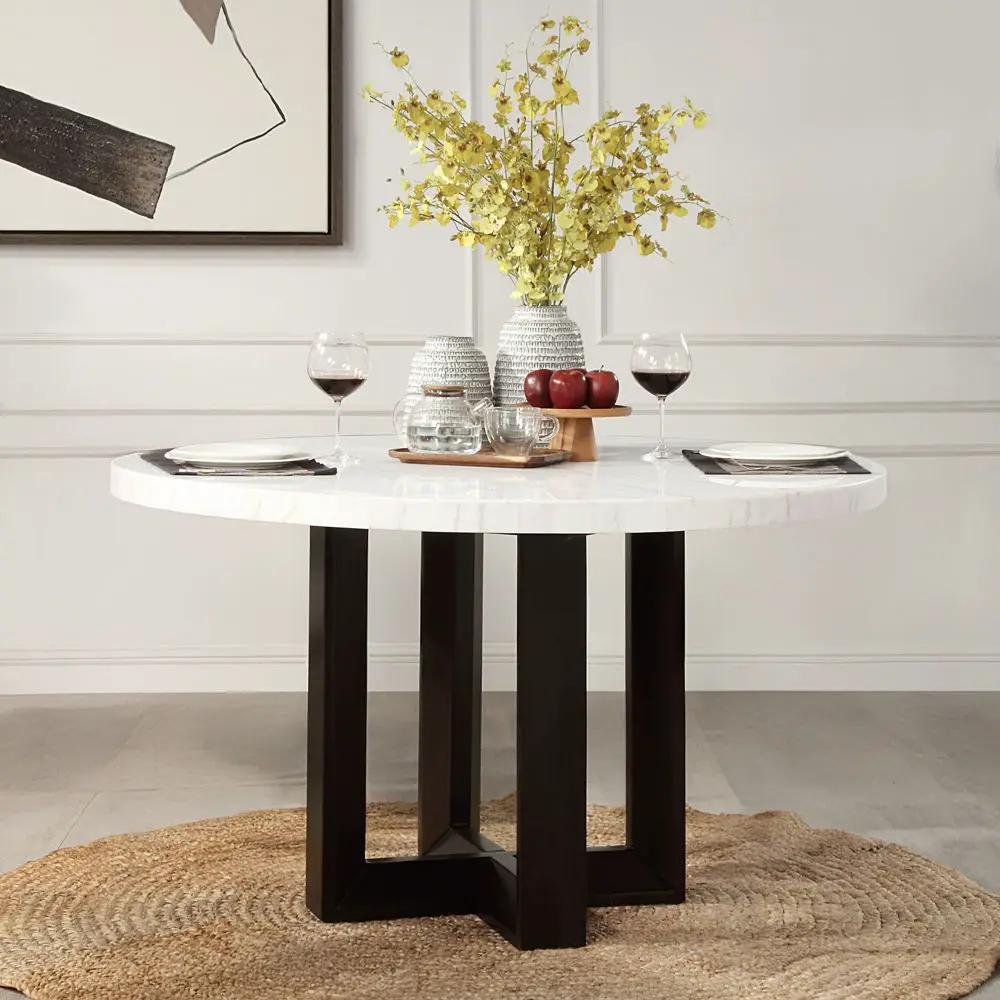 Edwyn - Round Dining Table - White Natural Marble Top & Espresso by Unique Piece Furniture
