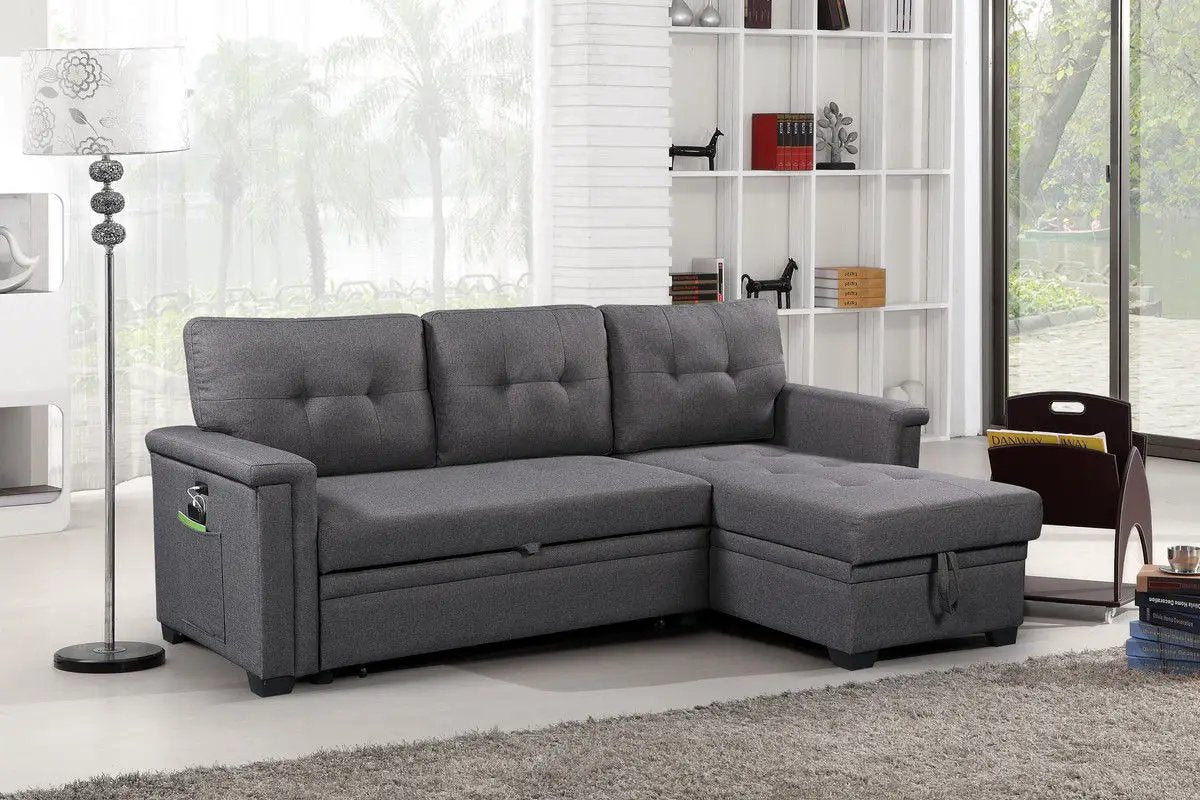Ashlyn - Reversible Sleeper Sectional Sofa With Storage Chaise, USB Charging Ports And Pocket by HouseOfZazla
