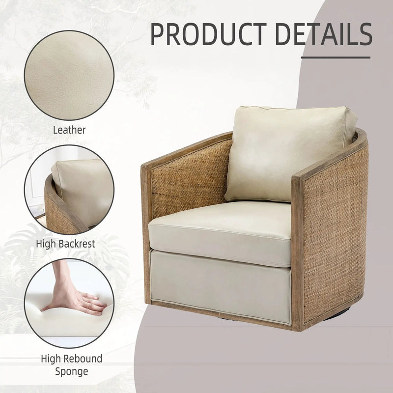Barrel, Comfy Round Accent Sofa Chair With 360 Degree Swivel, Leisure Arm by Unique Piece Furniture