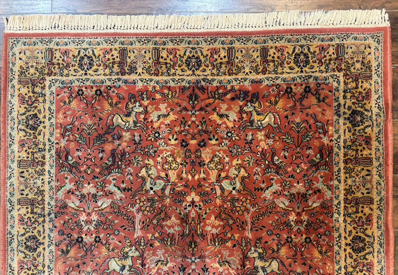 Persian Hunting Design Rug 4.7 x 6.5, Hunting Scene, Red-Orange, Wool, Belgian Power Loomed Carpet by Jewel Rugs
