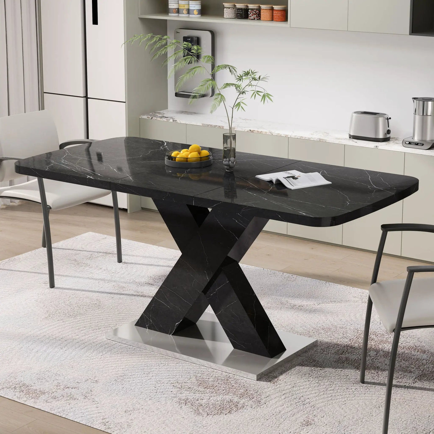 Modern Rectangle Dining Table With Stretchable TopAnd X Shape Legs by HouseOfZazla