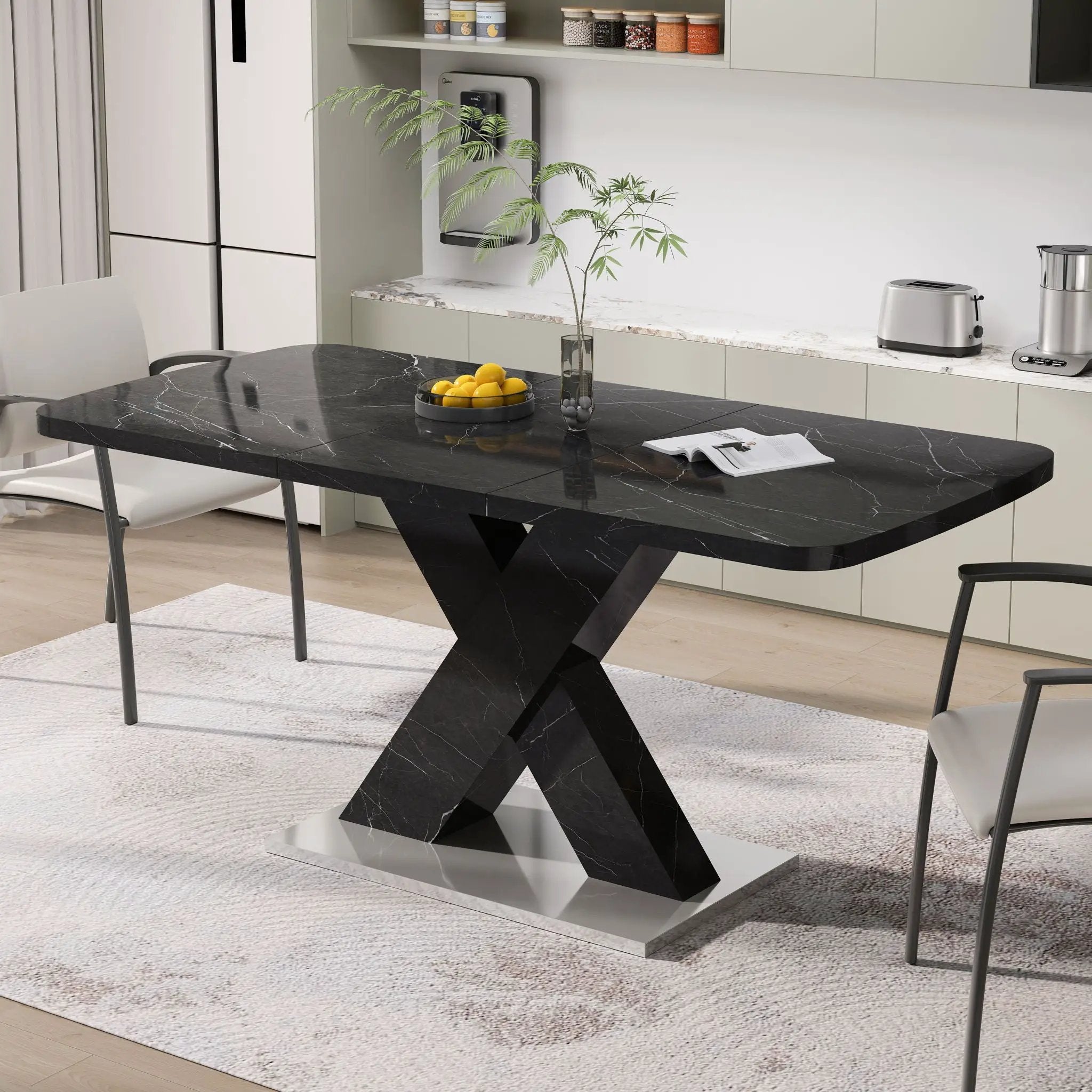 Modern Rectangle Dining Table With Stretchable TopAnd X Shape Legs by HouseOfZazla