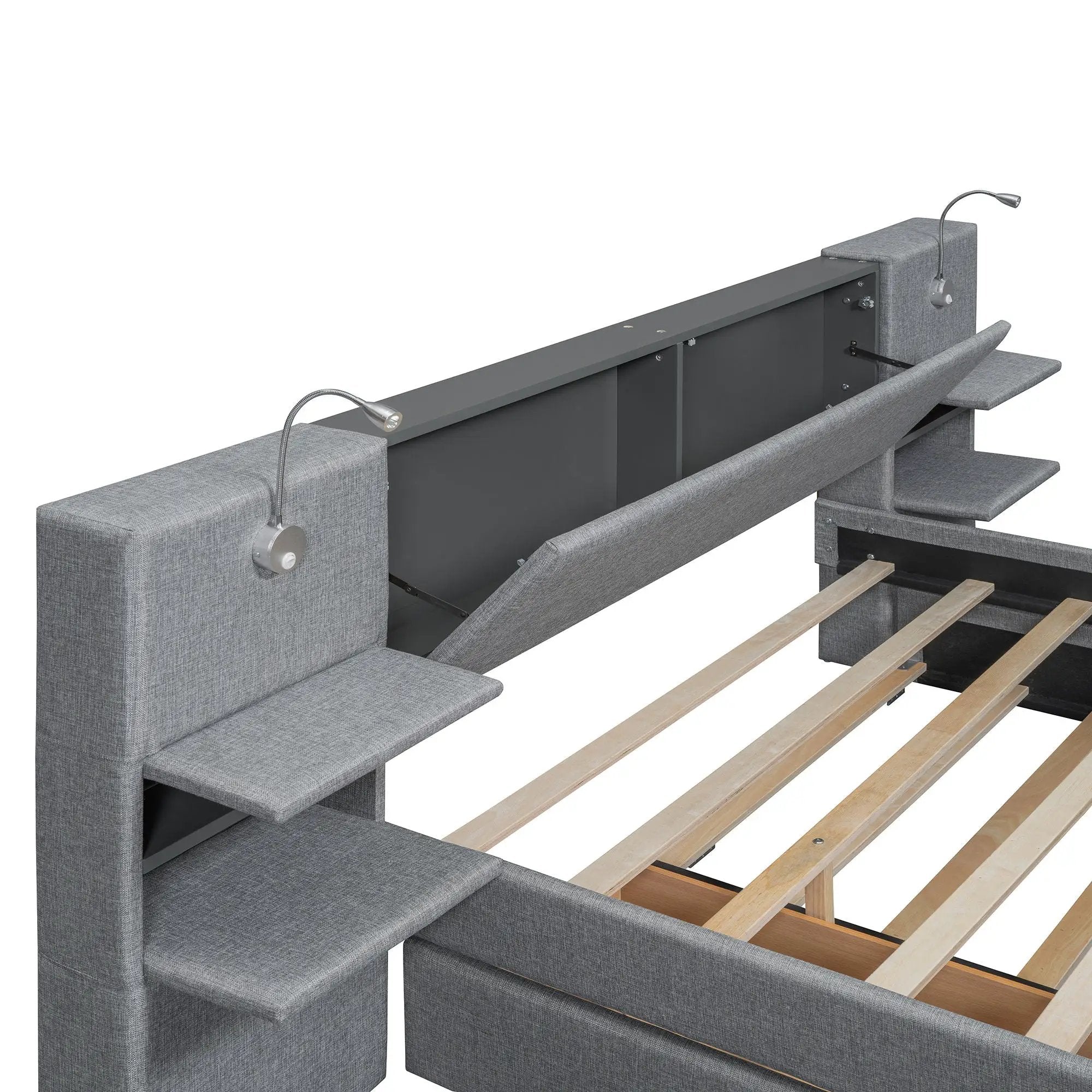 Upholstered Platform Bed With Reading Lights, Drawers, Trundle And Shelves by HouseOfZazla