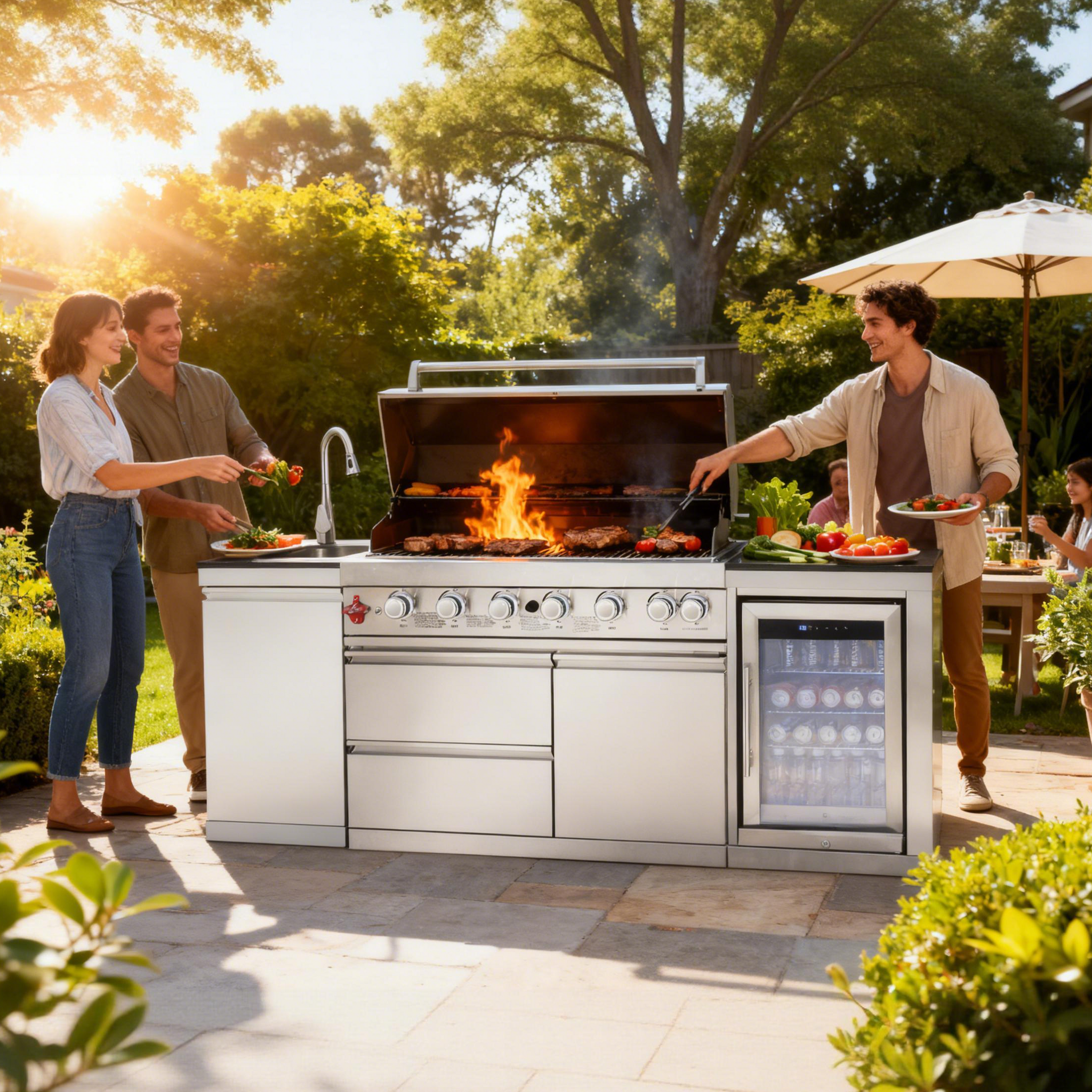 Outdoor Kitchen Island 82.5 Inch 6-Burner Propane Gas BBQ Grill by HouseOfZazla