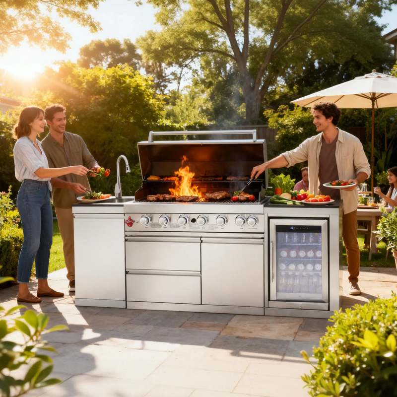 Outdoor Kitchen Island 82.5 Inch 6-Burner Propane Gas BBQ Grill by HouseOfZazla