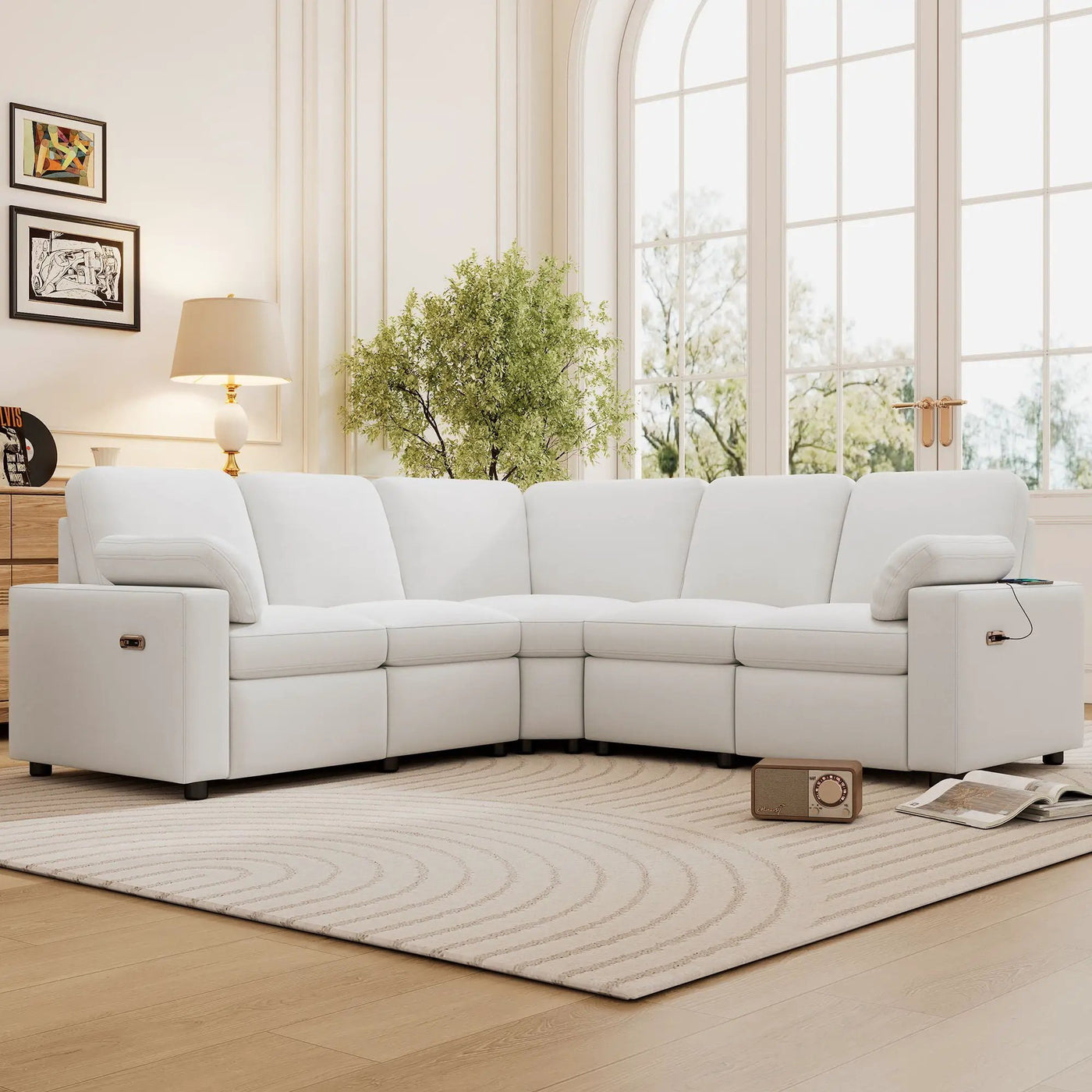 Power Recliner Sectional Sofa Home Theater Reclining Sofa With Two USB Ports, Two Storage Drawers For Living Room by HouseOfZazla