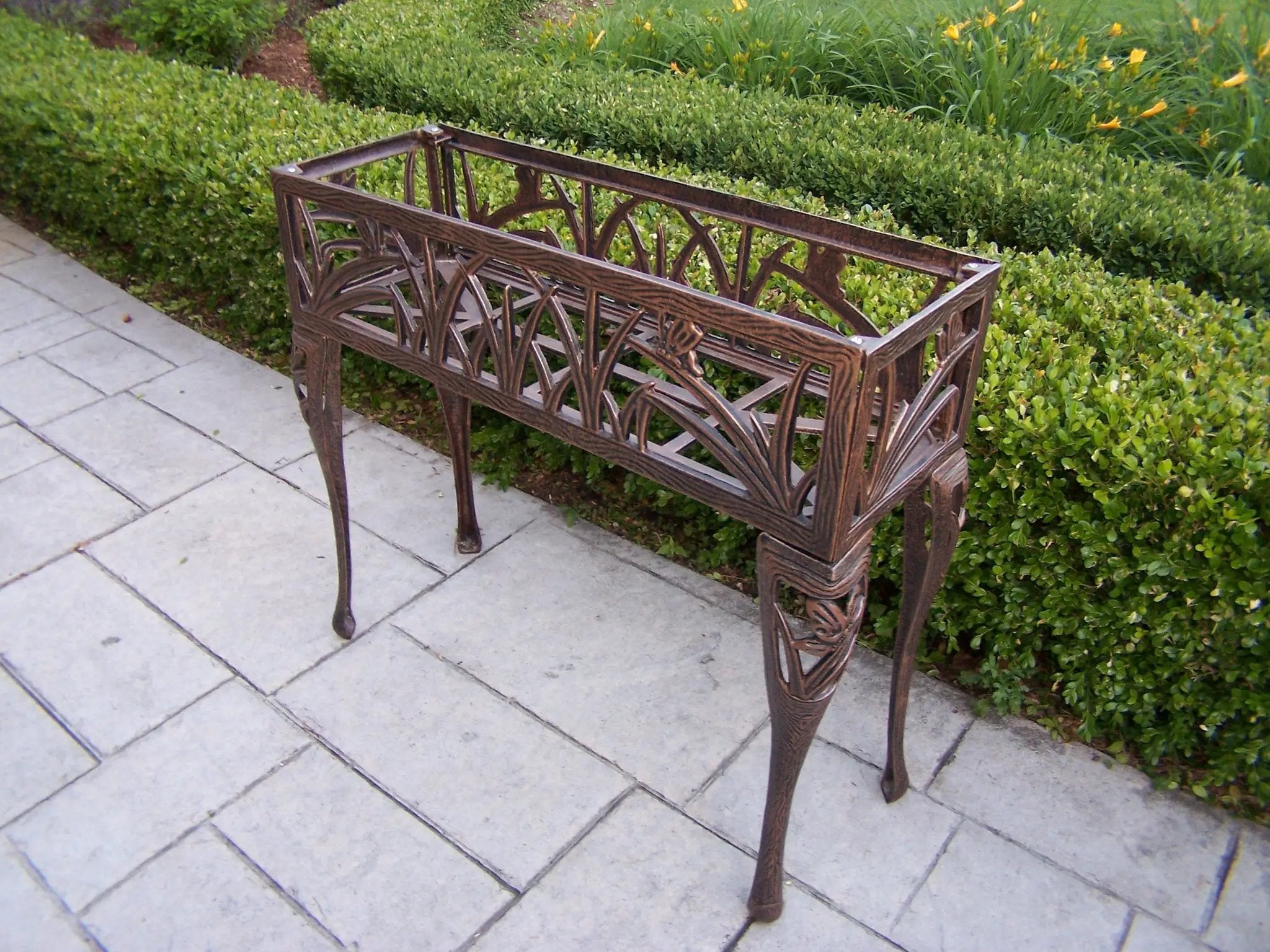 Cast Aluminum Antique Bronze Butterfly Rectangular Metal Plant Stand by Sharicks