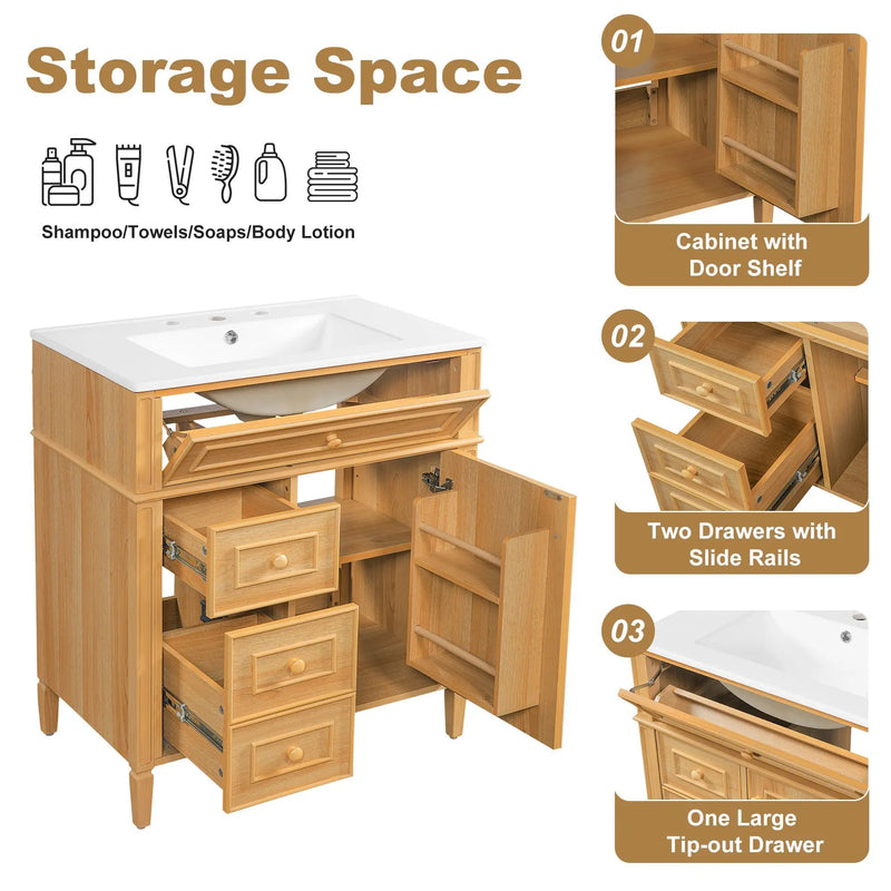 30" Bathroom Vanity with Sink and Wood Vanity Cabinet by HouseOfZazla