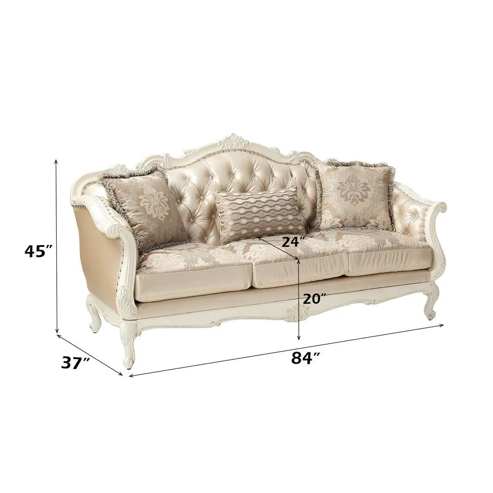 Chantelle - Sofa With 3 Pillows - Rose Gold Synthetic Leather /Fabric & Pearl White by Unique Piece Furniture