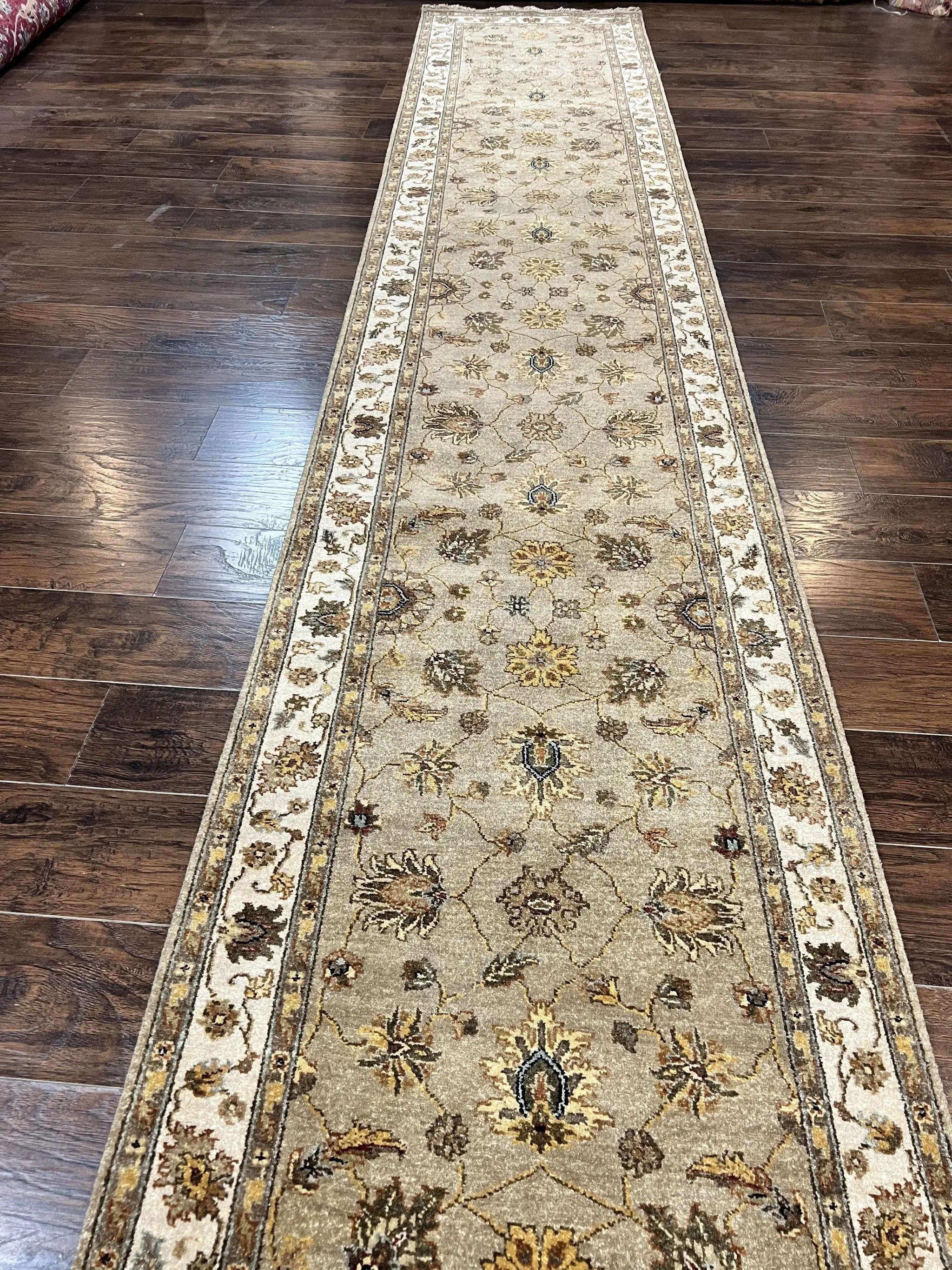 Peshawar Runner Rug 3 x 20, Wool Hand Knotted Vintage Pakistani Carpet, Olive Green & Ivory, Extra Long 20ft Hallway Runner, Floral by Jewel Rugs