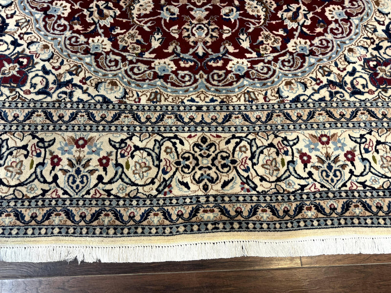 Persian Nain Rug 8x11, Wool and Silk Highlights, Burgundy & Ivory by Jewel Rugs