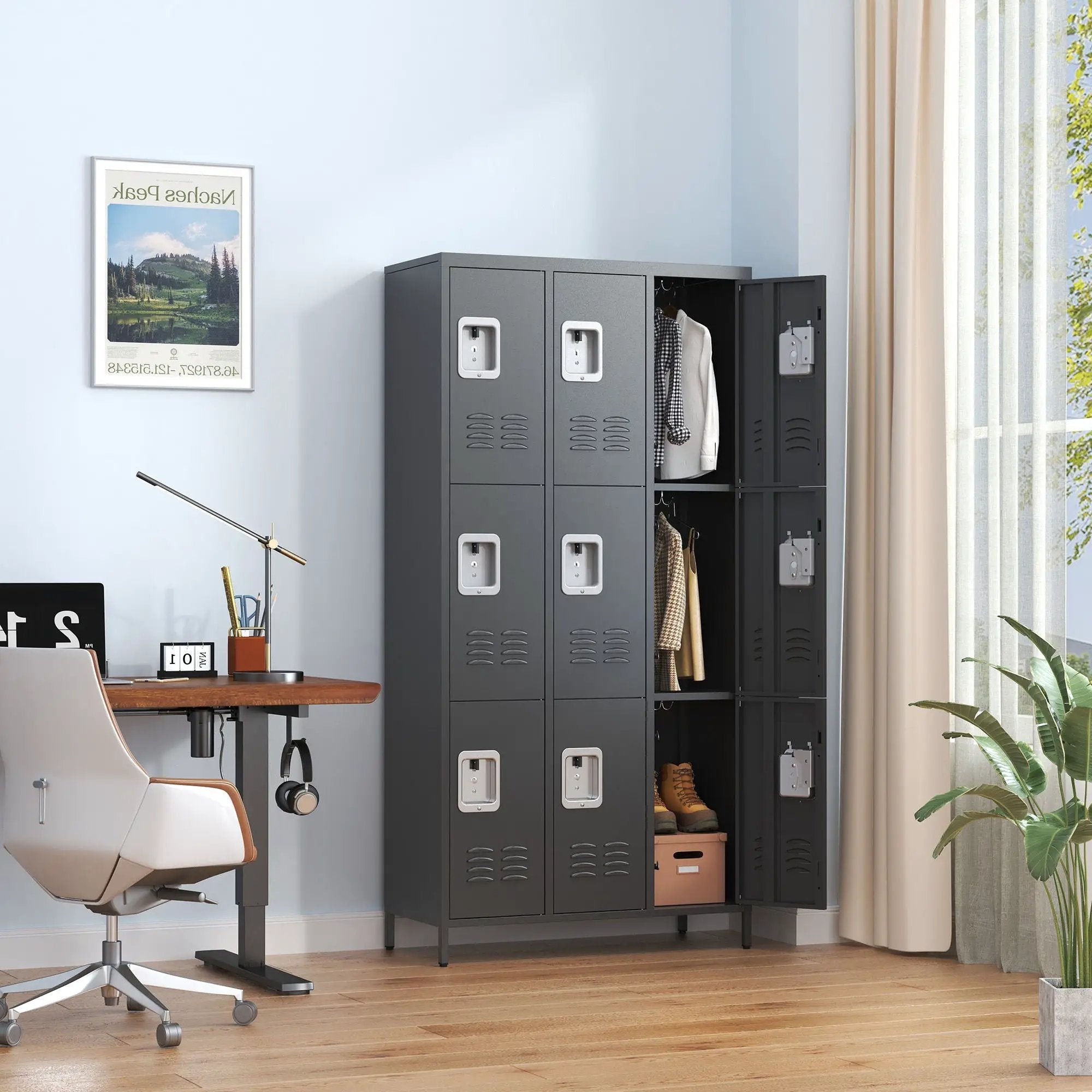 9 Door Lockers With Lock For Secure Storage And - Black by Unique Piece Furniture