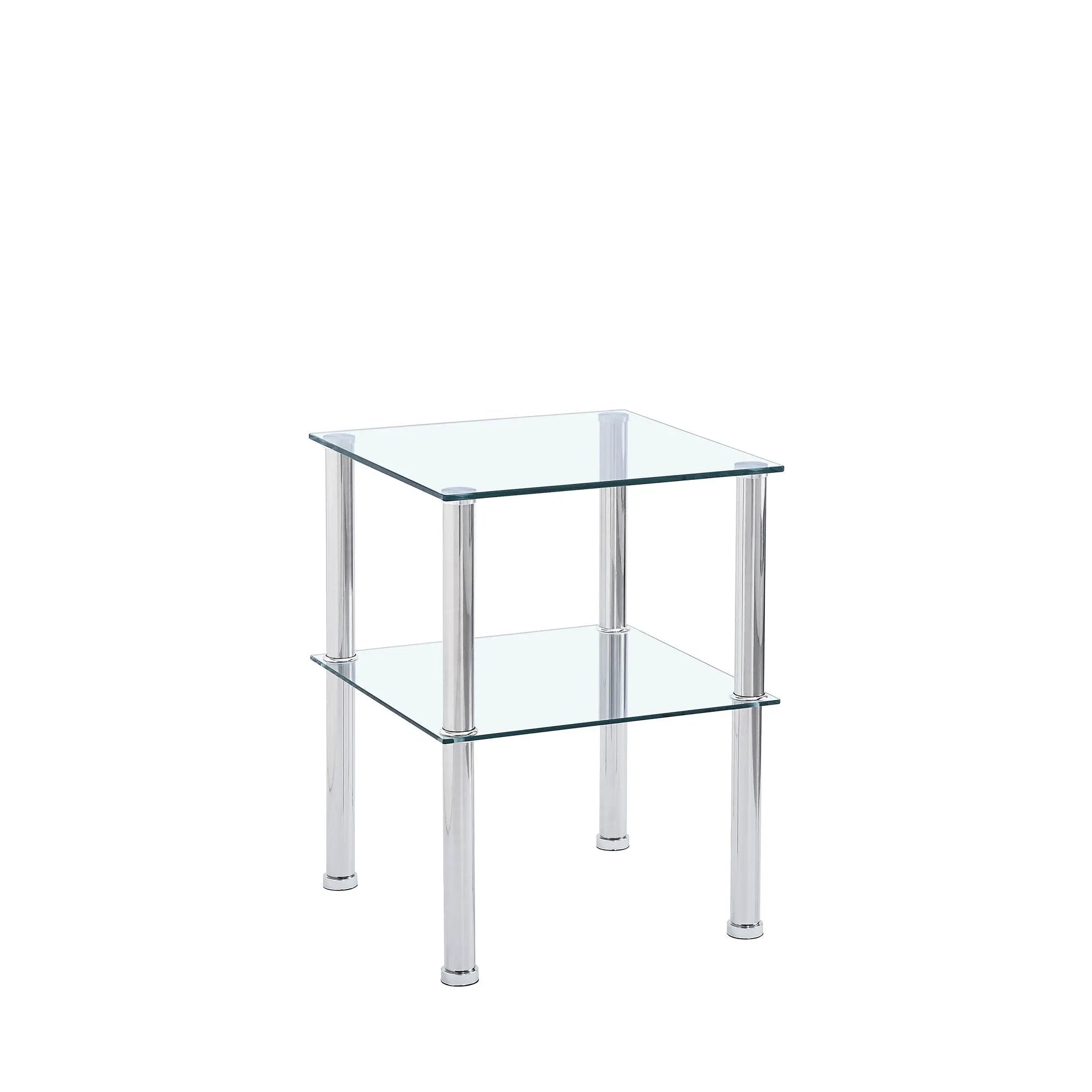 Modern 2 Piece Side Table With Storage Shelf, Tempered Glass, Space Saving Design - Clear by HouseOfZazla