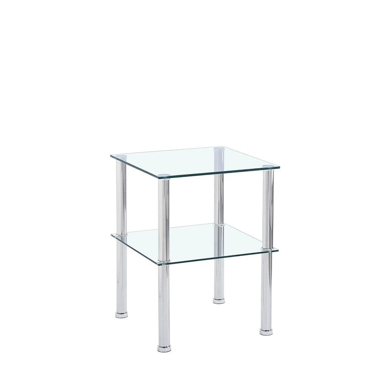 Modern 2 Piece Side Table With Storage Shelf, Tempered Glass, Space Saving Design - Clear by HouseOfZazla