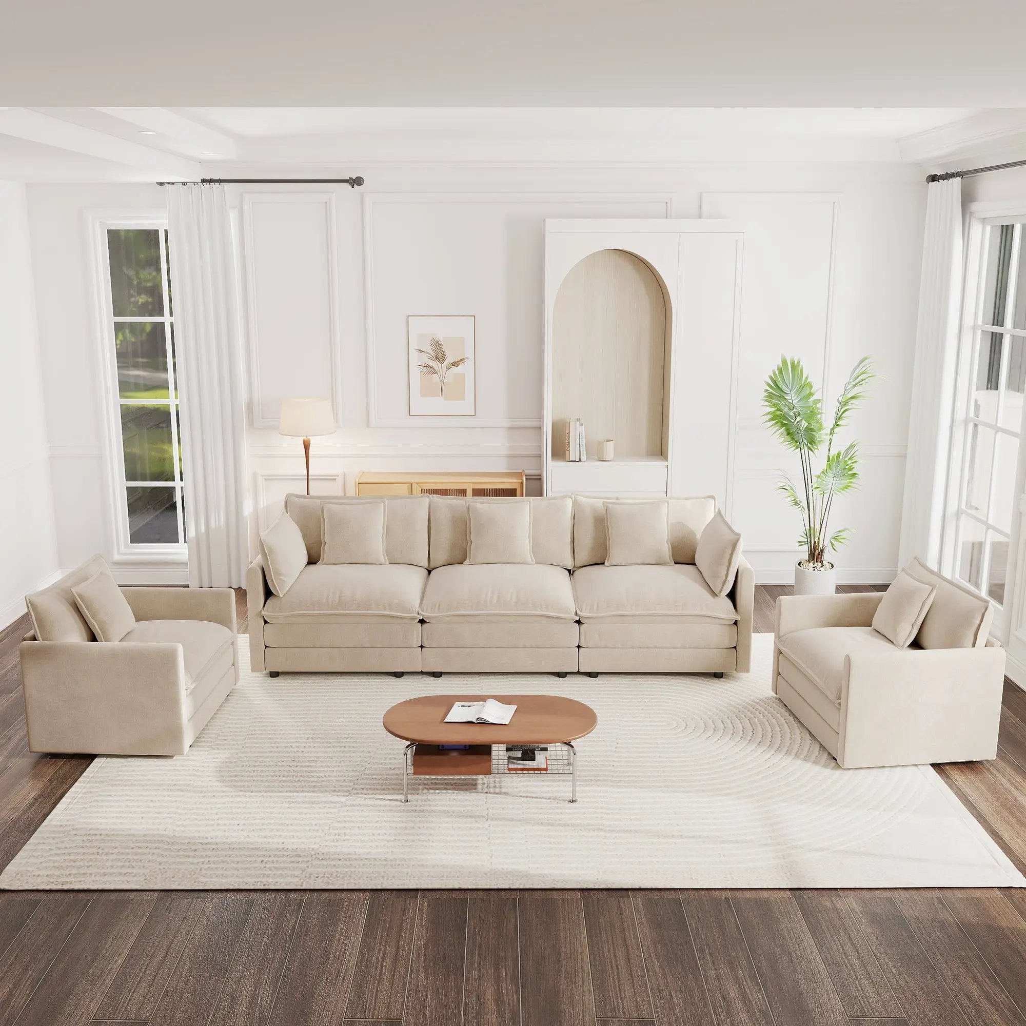 Modern Light Coffee Chenille Sofa Set of 3 by HouseOfZazla