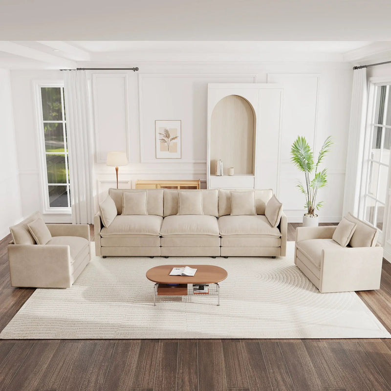 Modern Light Coffee Chenille Sofa Set of 3 by HouseOfZazla