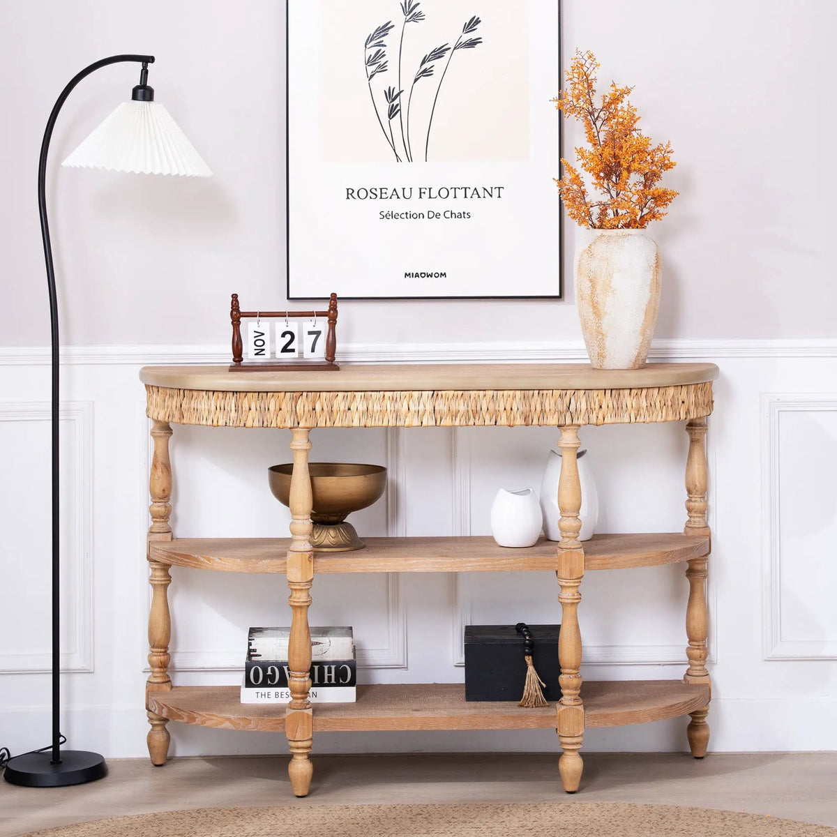 Handcrafted Wood Console Table with Hand-Woven Trim by HouseOfZazla