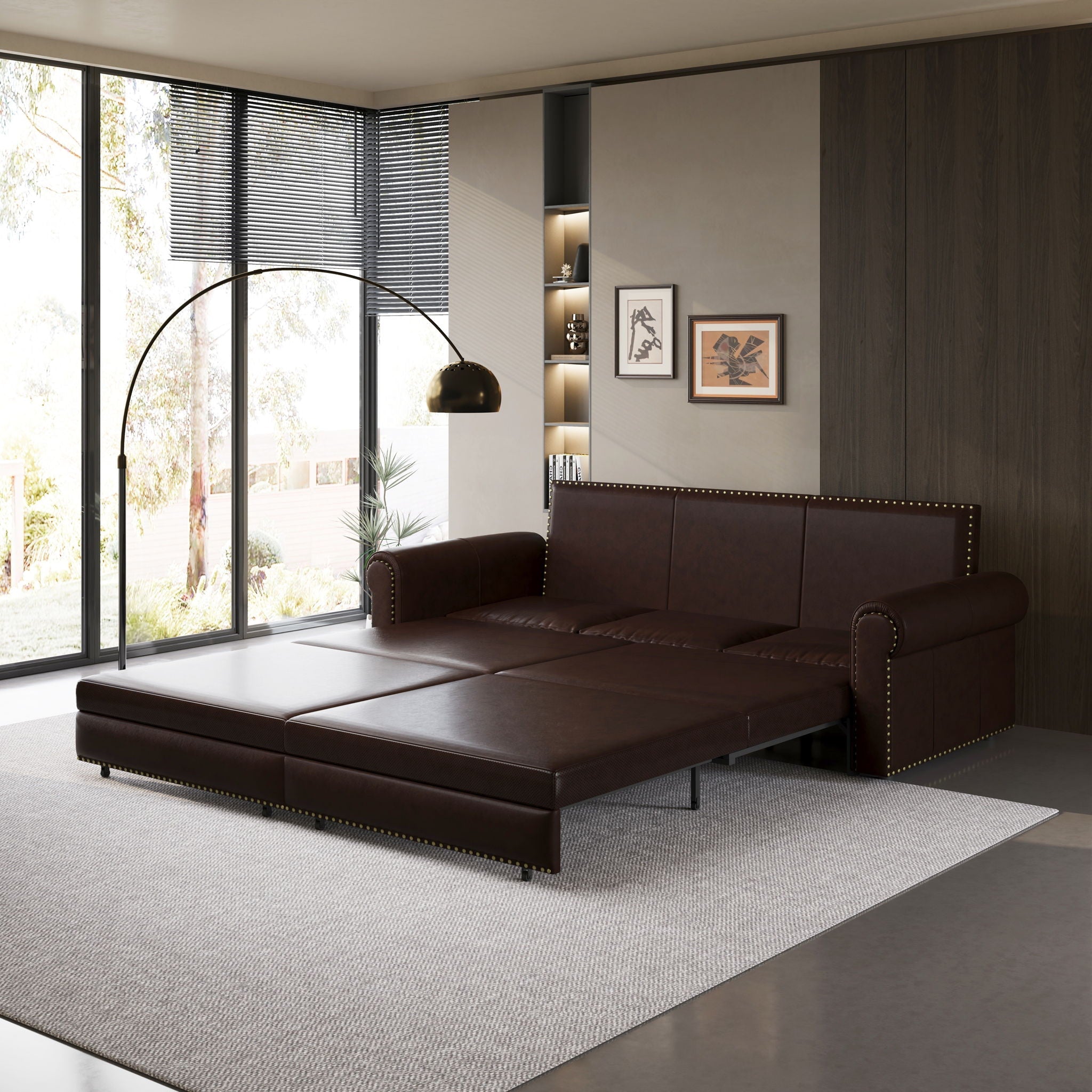 3 In 1 Convertible Sleeper Sofa With Nailhead Trim & Rolled Arm by HouseOfZazla