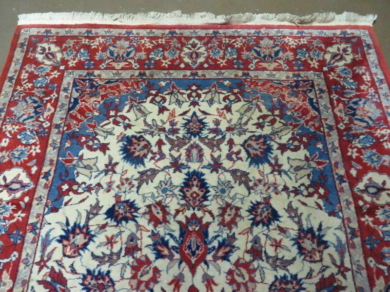 3' X 5' Vintage Handmade Authentic Oriental Floral Medallion Fine Wool Rug Beige Red and Blue Top Quality Veg Dyes by Jewel Rugs