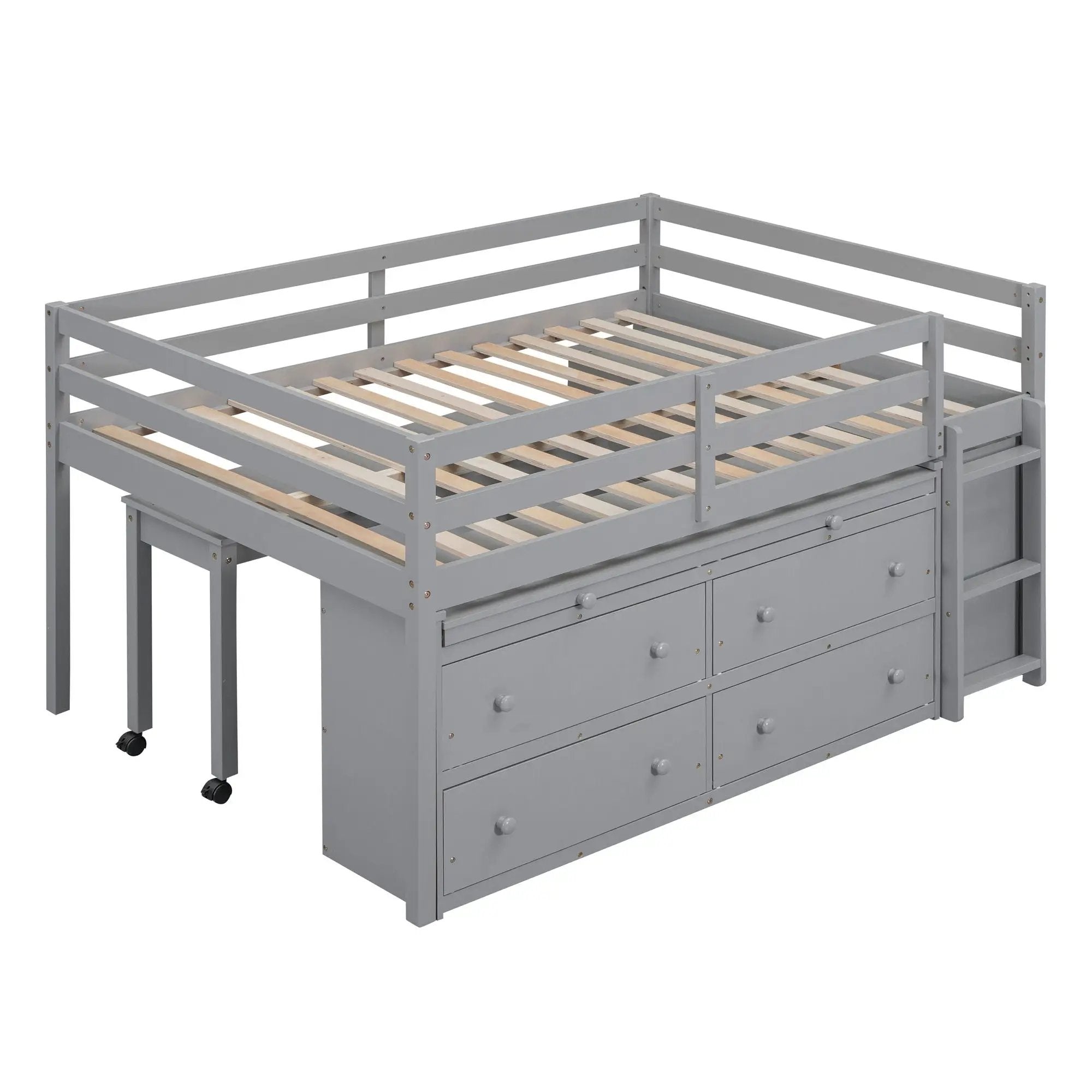 Loft Bed With Retractable Writing Desk And 4 Drawers, With Lateral Portable Desk And Shelves by HouseOfZazla