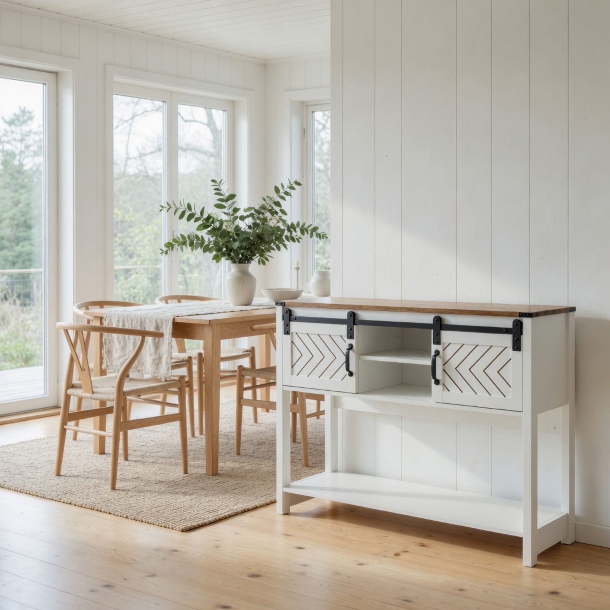 Entryway Table With Sliding Barn Door Storage - White / Oak by HouseOfZazla