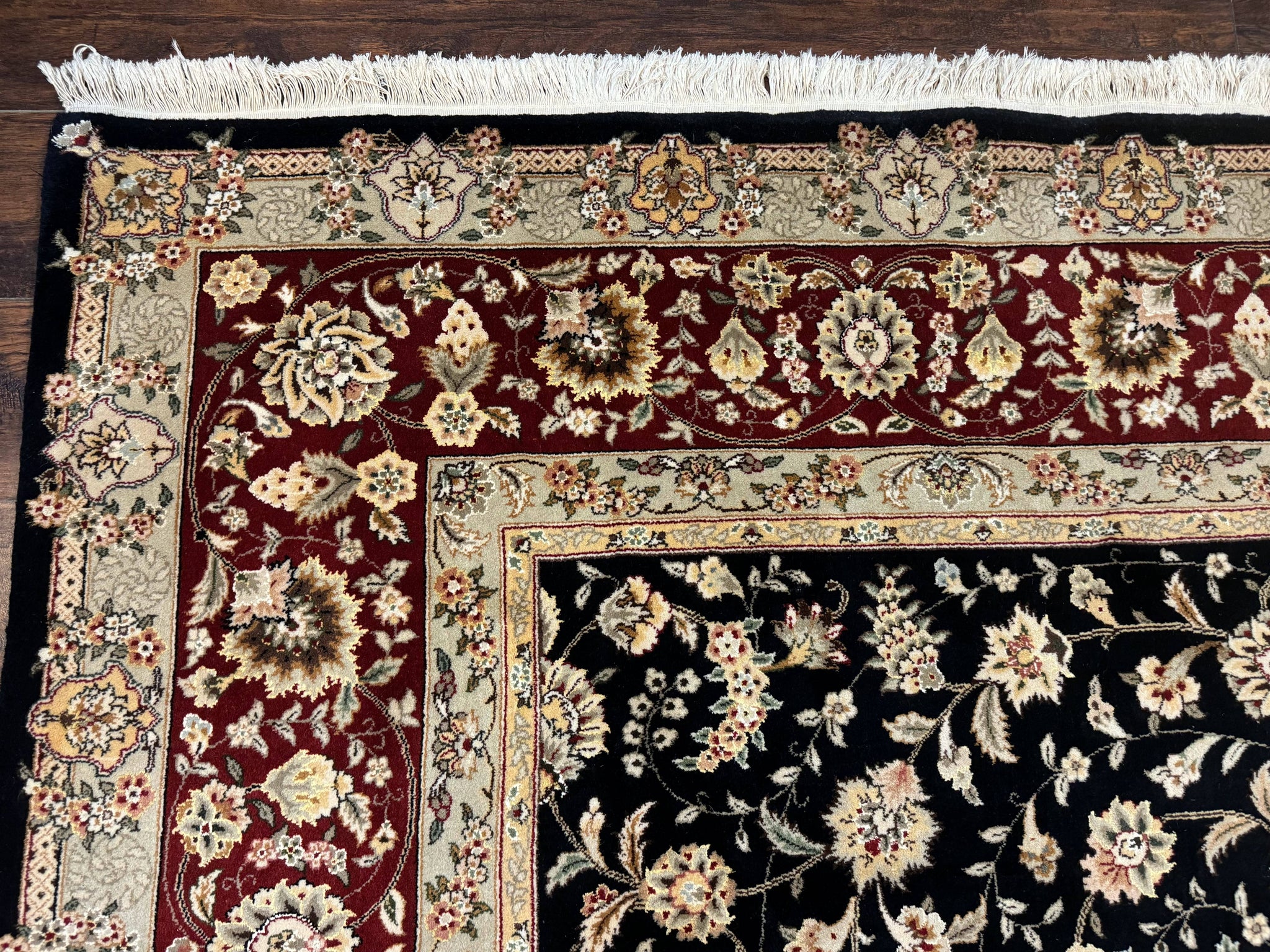 Sino Persian Rug 9x12, Fine Elegant Oriental Carpet 200 KPSI, Black and Dark Red, Allover Floral by Jewel Rugs