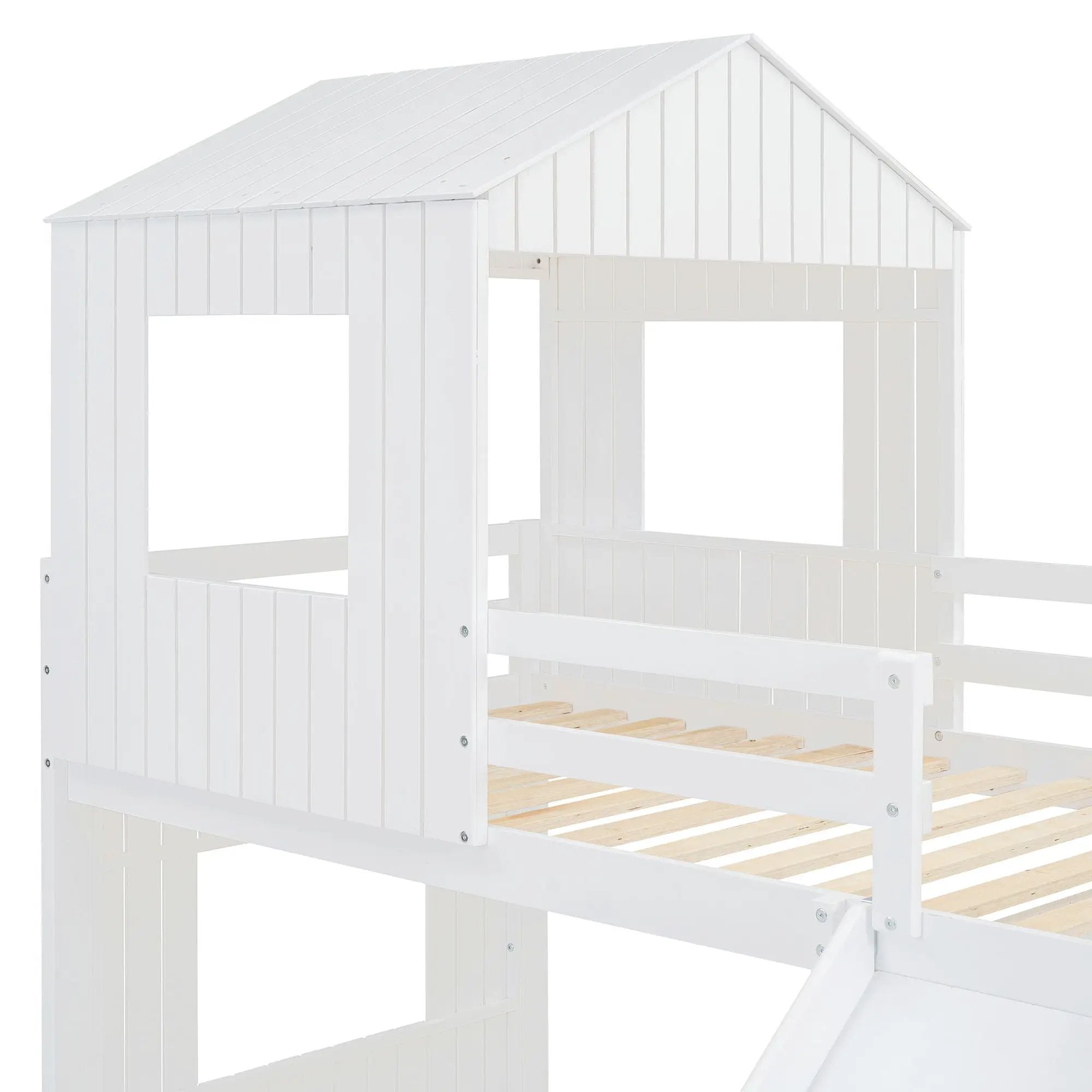 Loft Bunk Bed With Playhouse, Farmhouse, Ladder, Slide And Guardrails by HouseOfZazla