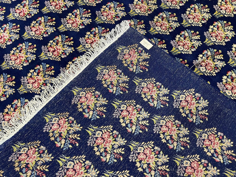 Persian Rug 9x12, Authentic Hand Knotted Carpet, Repeated Floral Motif Garden of Eden, Navy Blue Wool Rug 9 x 12, Semi Antique Kirman Rug by Jewel Rugs