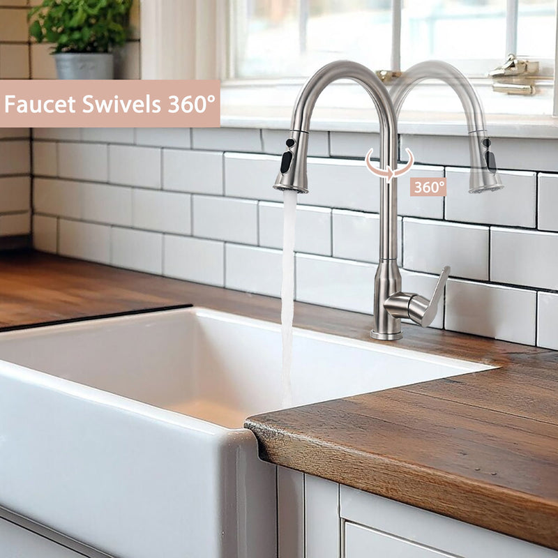 Stainless Steel High Arc Kitchen Faucet With Pull Down Sprayer - Brushed Nickel by HouseOfZazla