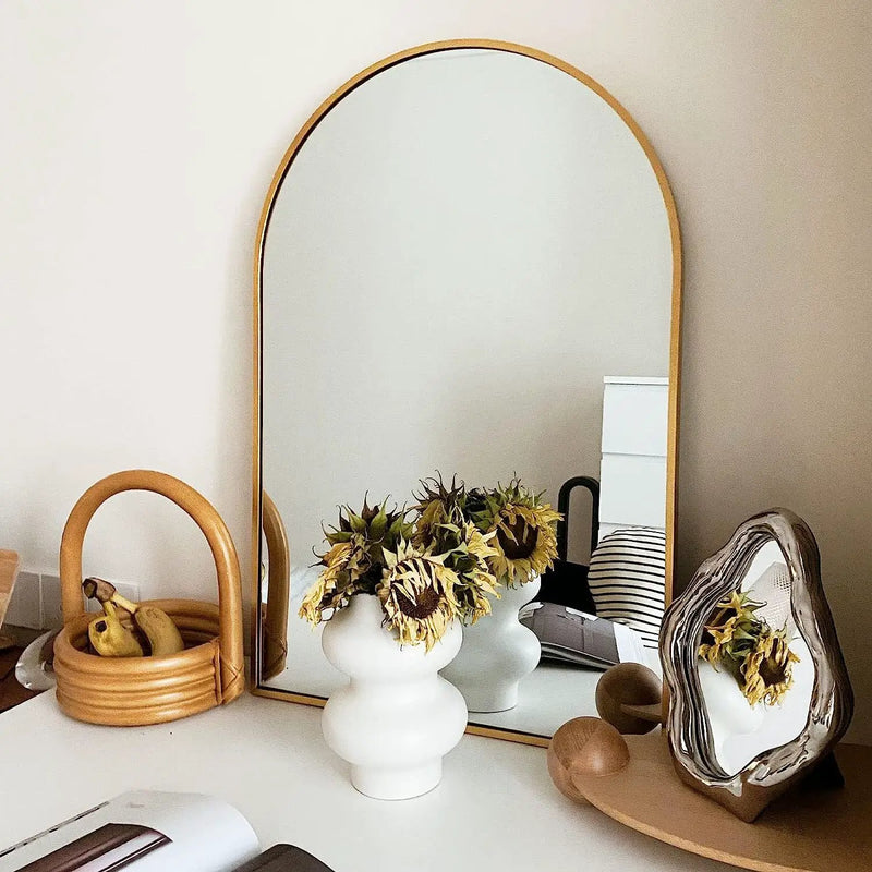 24x36 Inch Gold Metal Framed Arched Mirror by BLAKHOM