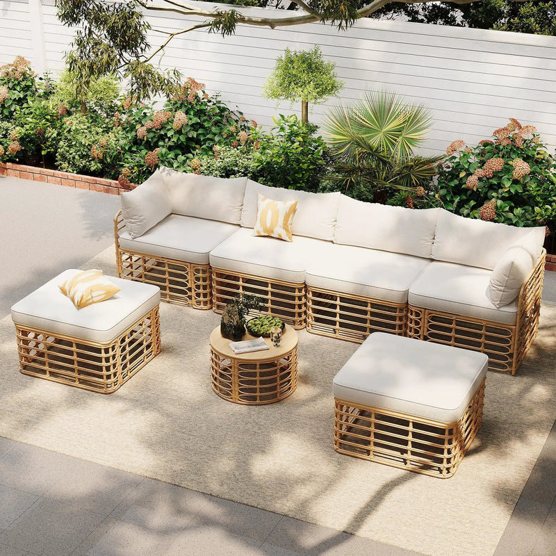 Outdoor Patio Furniture, All-Weather Rattan Sectional Sofa Set With Thick Cushions And Pillows, Freely Combined Conversation Sets For Garden, Backyard, Balcony by Unique Piece Furniture