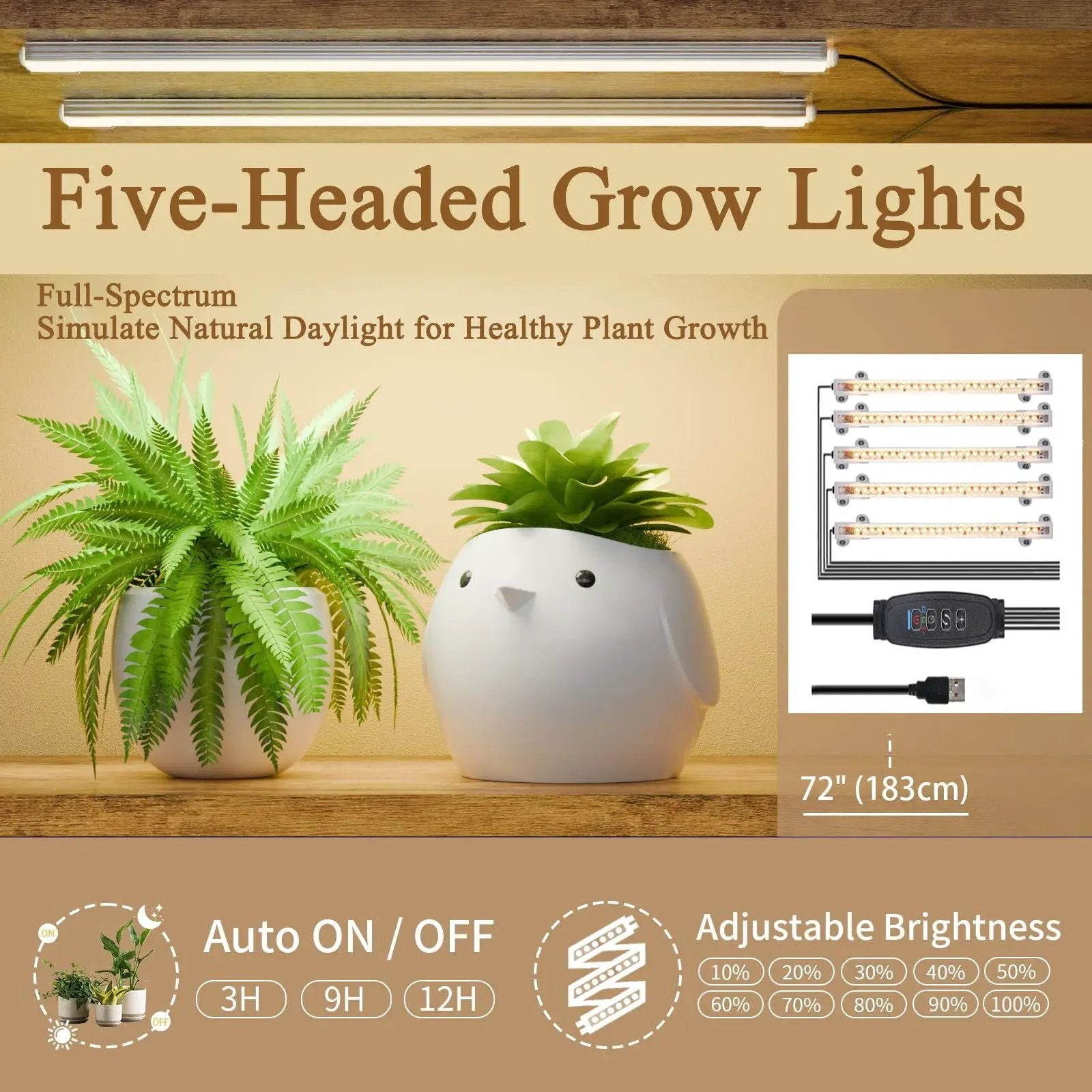 S - Shaped, 10 Tier Plant Stand With 5 Grow Lights - Deep Rustic Brown by HouseOfZazla