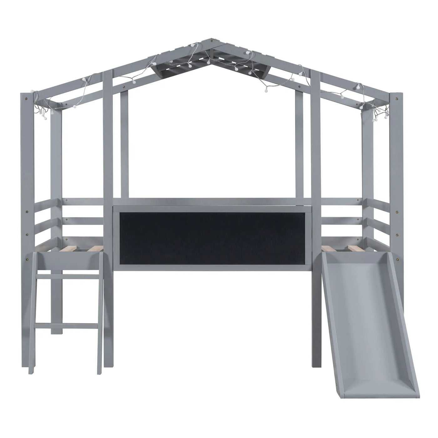 Loft House Bed With Ladder And Slide, With board And Light Strip On The Roof by Unique Piece Furniture