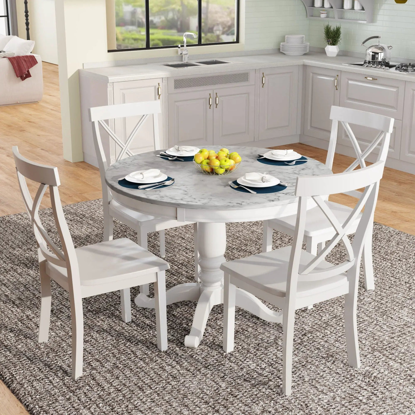 5 Pieces Dining Table And Chairs Set For 4 Persons, Kitchen Room Solid Wood Table With 4 Chairs by Unique Piece Furniture