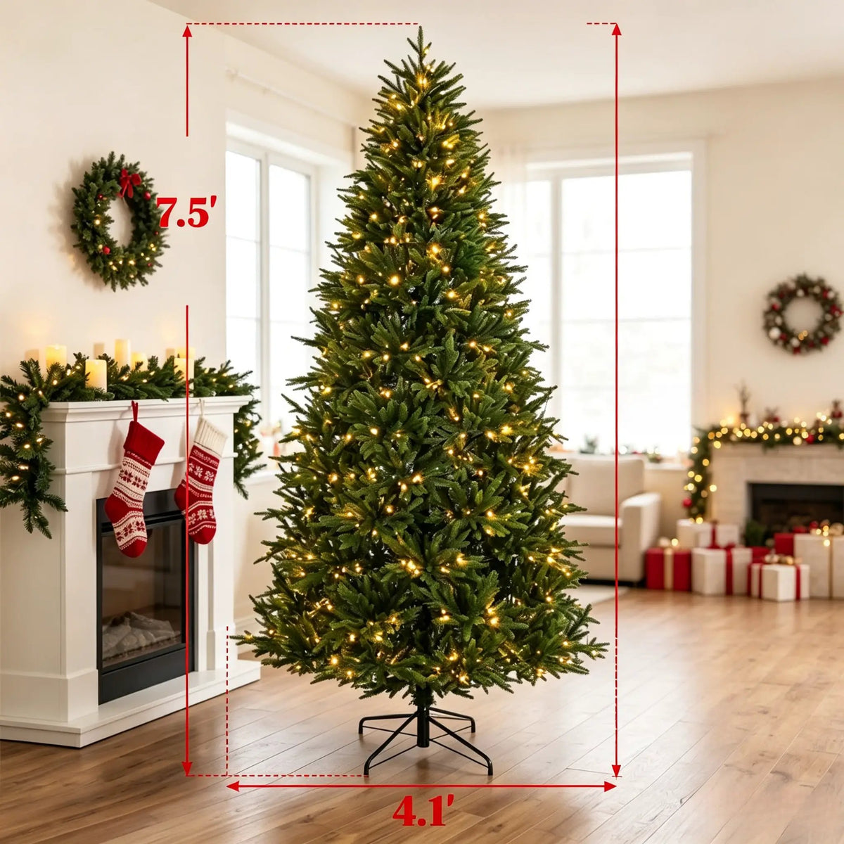 7.5-Foot Hinged Nordmann Fir Prelit Christmas Tree, photo 3 of 9