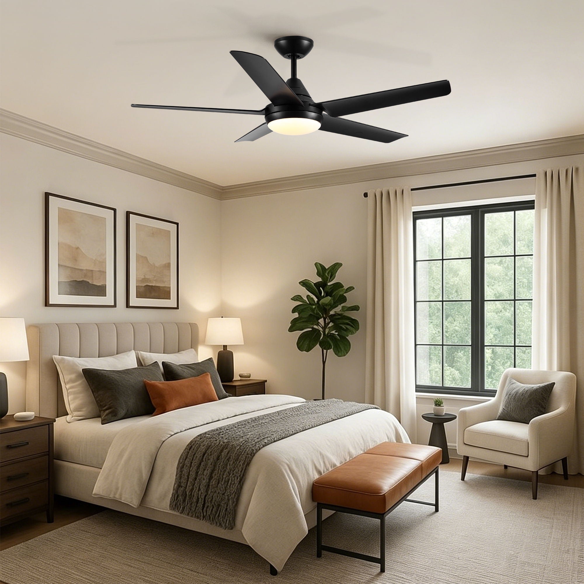 Ceiling Fan With Lights And Remote Control, Reversible DC Motor, 6 Speeds, 3 Cct Dimmable LED, Quiet Timer For Indoor - Black by HouseOfZazla