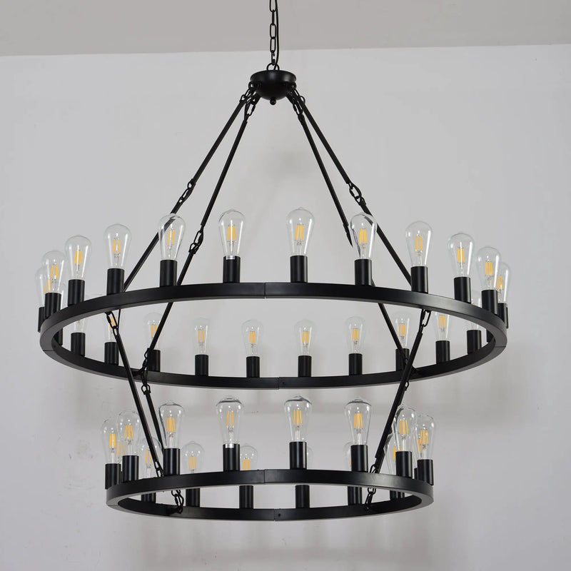 47.24 Inch Matte Black Wagon Wheel Chandelier with 36 Lights by HouseOfZazla
