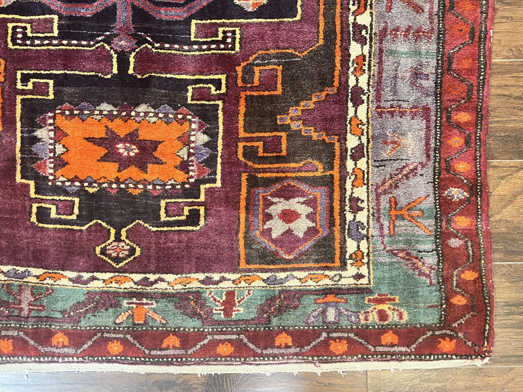 Persian Tribal Rug 5x6, Persian Nahavand Rug, Purple, Geometric Vintage Wool Handmade Carpet by Jewel Rugs