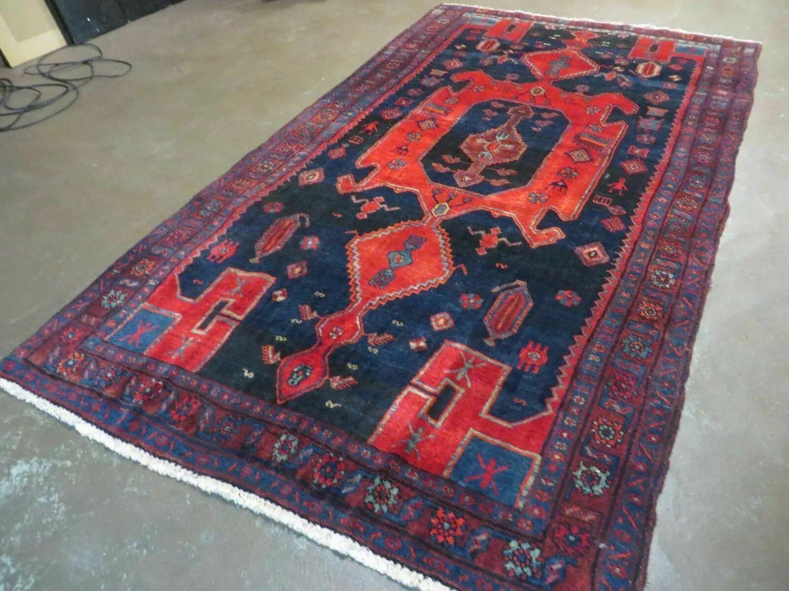 4' 6" X 8' 2" Antique Handmade India Tribal Geometric Wool Rug Red Blue # 129 by Jewel Rugs