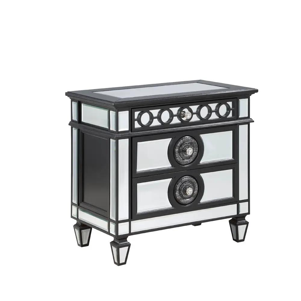 Varian II - Nightstand - Mirrored, Black & Sliver by Unique Piece Furniture