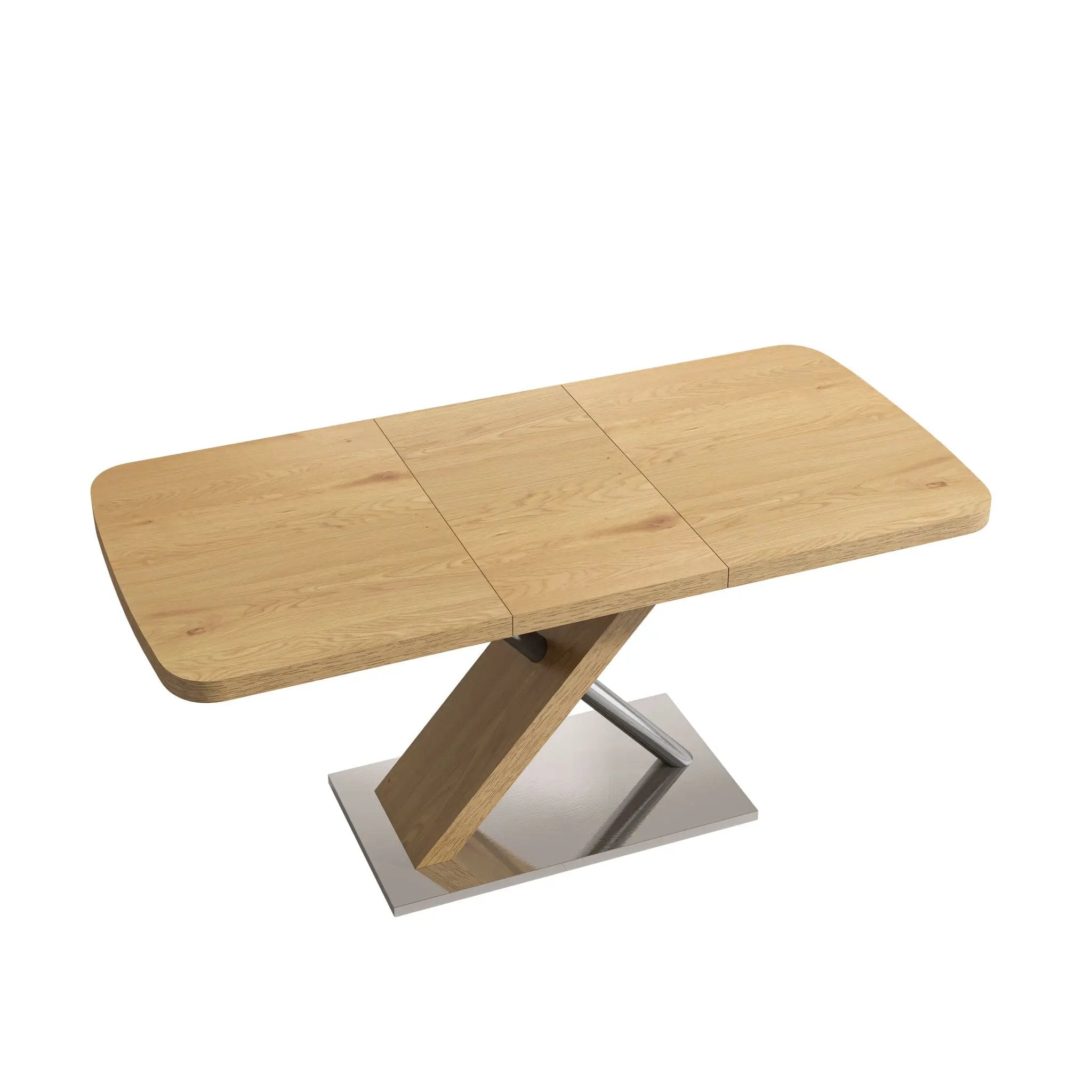 Retractable Square Dining Table, Seating 4 - 6 People, Cross Base With Stainless Steel Tubing, Expandable - Natural by HouseOfZazla