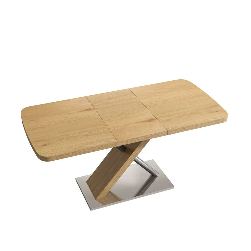 Retractable Square Dining Table, Seating 4 - 6 People, Cross Base With Stainless Steel Tubing, Expandable - Natural by HouseOfZazla