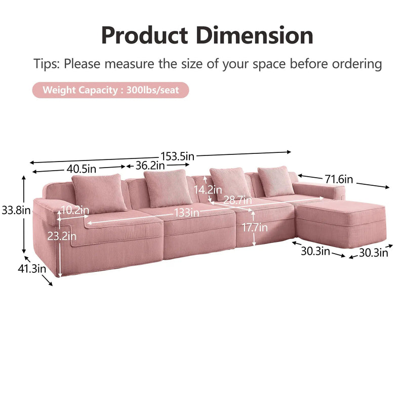 Modular 4 Seat L Shape Sectional Boneless Sofa by HouseOfZazla